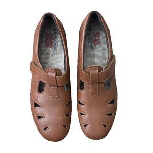 SAS Chestnut Brown Mary Jane Shoes Hook Loop Size 10.5 M